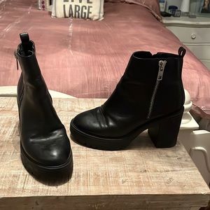 Black leather booties